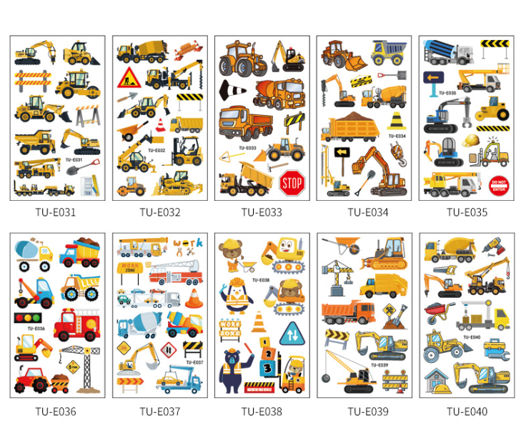 New Excavator Stickers, Kids Cartoon Disposable Toys, Baby Vehicle Tattoos