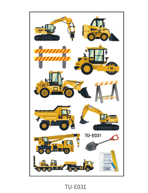 New Excavator Stickers, Kids Cartoon Disposable Toys, Baby Vehicle Tattoos