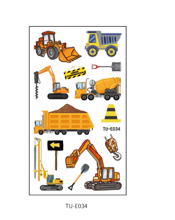 New Excavator Stickers, Kids Cartoon Disposable Toys, Baby Vehicle Tattoos