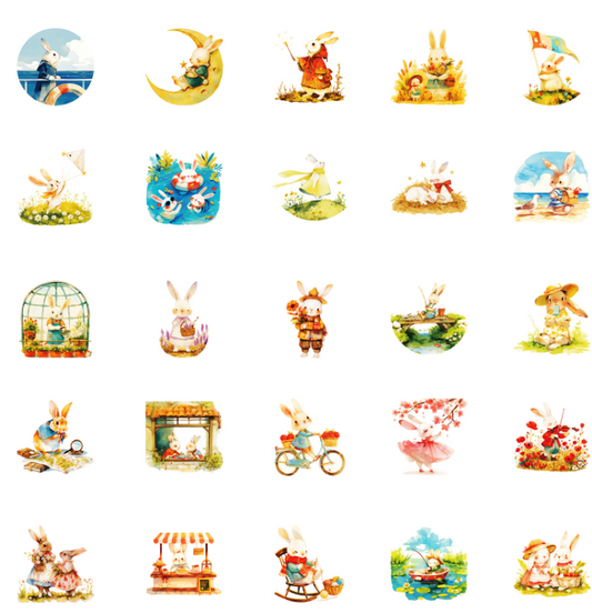 New Arrival: 50 Pieces of Cartoon Bunny Doodle Decorative Stickers